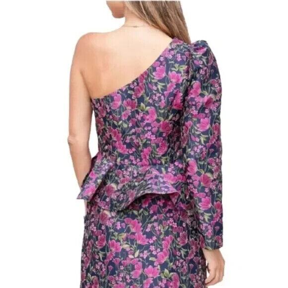 NWOT EN SAISON Floral Jacquard One Shoulder Top in Multi Floral Print - Picture 9 of 13
